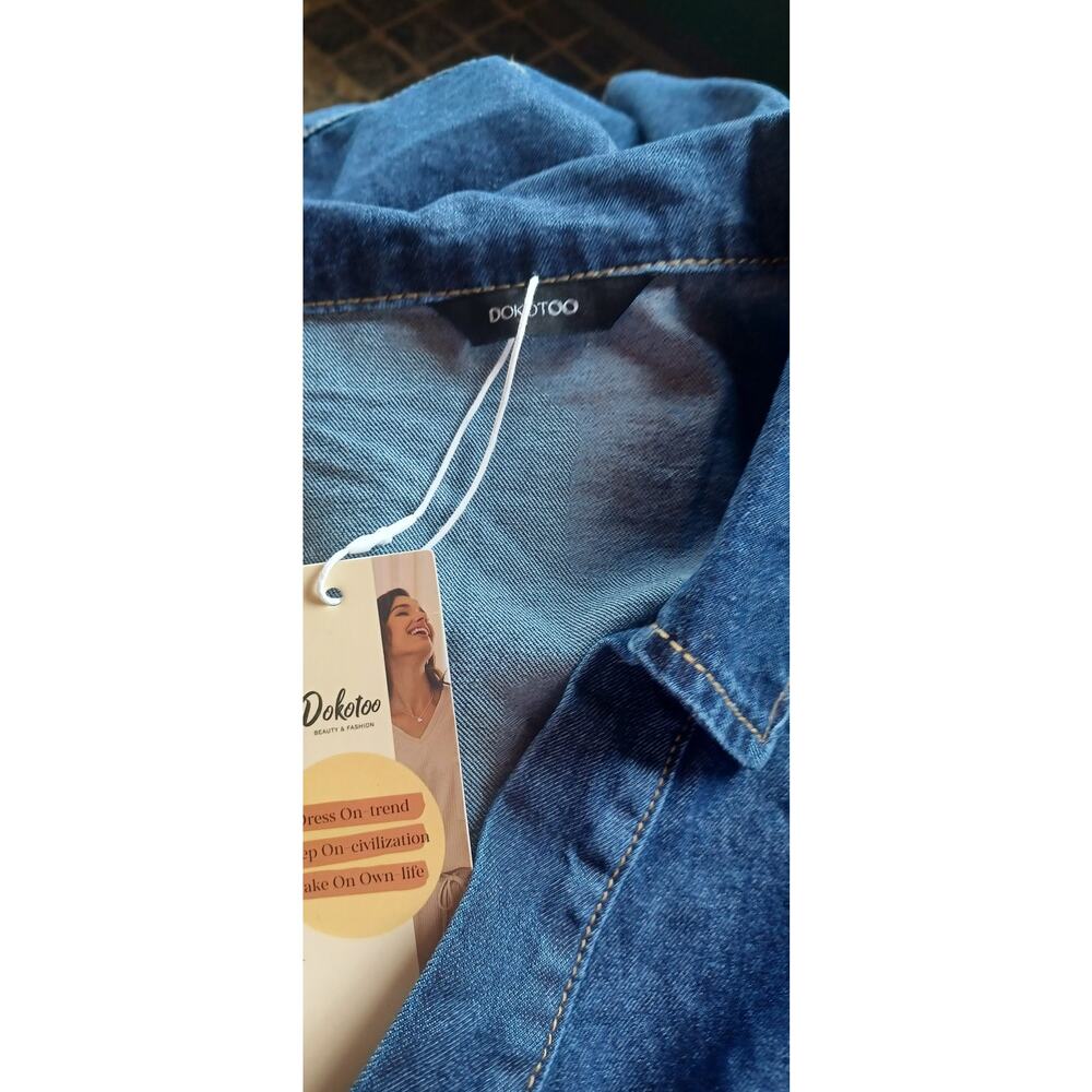 Denim Dress Women 2XL NWT Blue Jean Western Puff Sleeve Casual Shirt Dress - Picture 6 of 8
